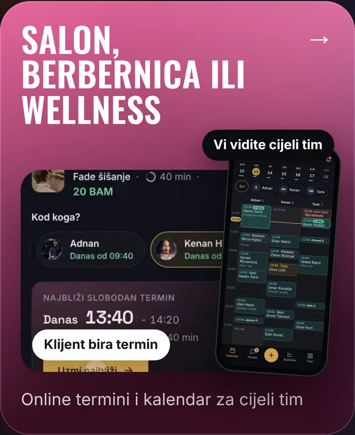 sjedi.ba za salone i berbernice: online termini i kalendar za cijeli tim.