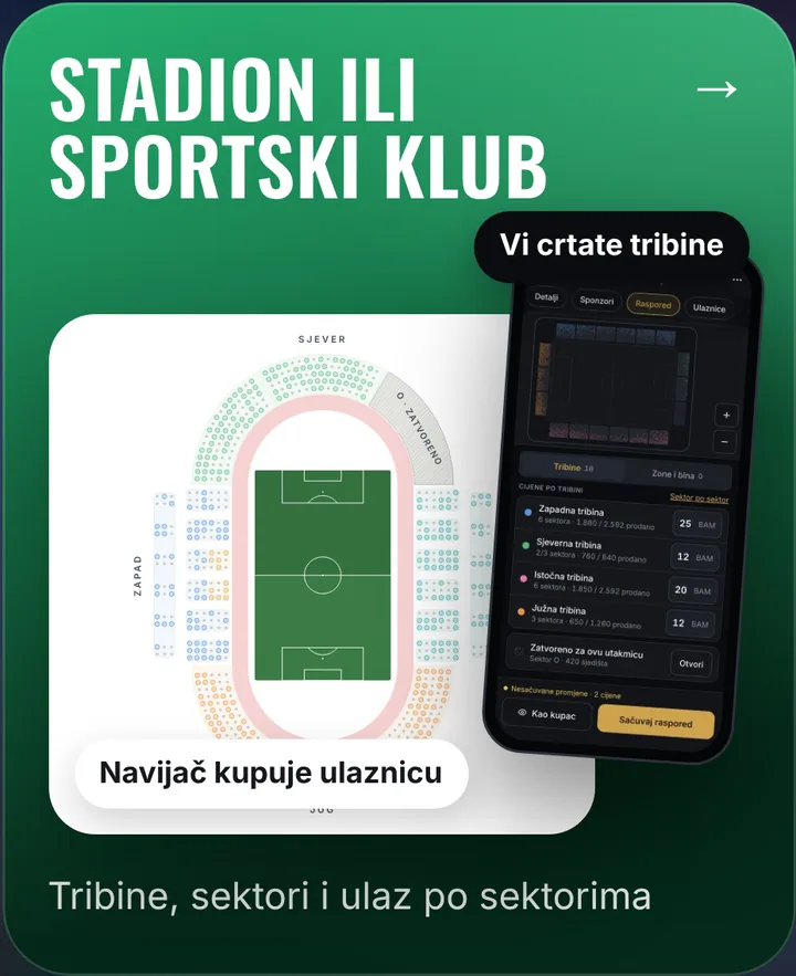sjedi.ba za stadione i sportske klubove: tribine, sektori i ulaz po sektorima.